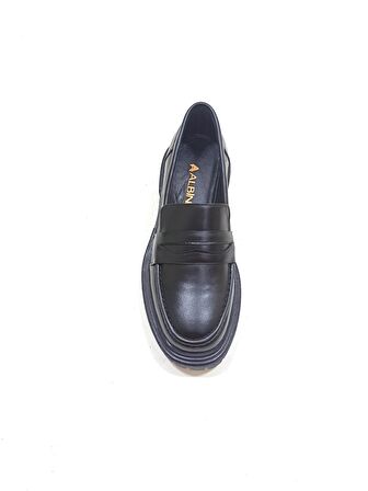 ALBİNİ SİYAH DERİ KADIN LOAFER AYAKKABI