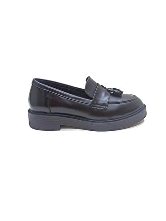 ALBİNİ SİYAH DERİ KADIN LOAFER AYAKKABI