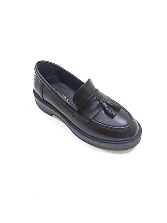 ALBİNİ SİYAH DERİ KADIN LOAFER AYAKKABI