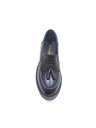 ALBİNİ SİYAH DERİ KADIN LOAFER AYAKKABI