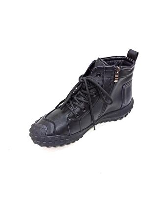 GUJA SİYAH DERİ ERKEK SNEAKER SPOR BOT AYAKKABI