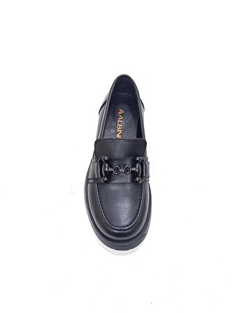 ALBİNİ SİYAH DERİ KADIN LOAFER AYAKKABI