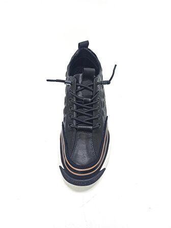GUJA SİYAH ERKEK DERİ SNEAKER SPOR AYAKKABI