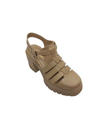 ALBİNİ BEJ DERİ KADIN PLATFORM SANDALET AYAKKABI
