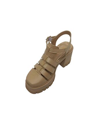 ALBİNİ BEJ DERİ KADIN PLATFORM SANDALET AYAKKABI