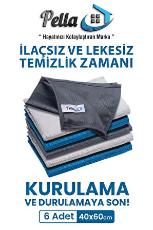 6 Lı Mikrofiber Temizlik Bezi, Cam, Araba Silme Bezi, Mutfak, Fiber Temizleme Bezi, 60x40 Cm