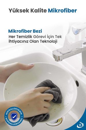 3'lü ithal Mutfak Bezi (MİKROFİBER) , Gri (40 CM X 40 CM)