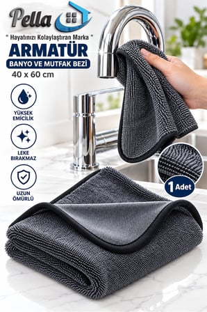 Premium İz Bırakmayan Mikrofiber Armatür Parlatma Bezi 40x60 cm – Musluk, Lavabo ve Banyo (1 Adet)
