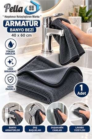 Premium İz Bırakmayan Mikrofiber Armatür Parlatma Bezi 40x60 cm – Musluk, Lavabo ve Banyo (1 Adet)