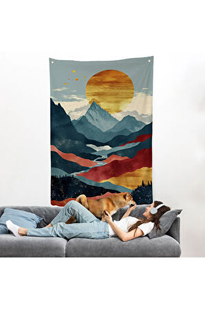 Dağların Üstündeki Güneş Manzarası Duvar Örtüsü-7649