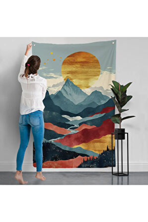 Dağların Üstündeki Güneş Manzarası Duvar Örtüsü-7649