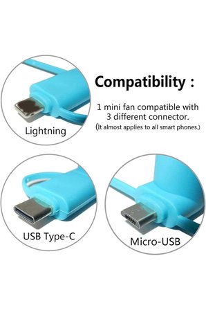 2'si 1 Arada Mini Telefon Vantilatörü Lightning Type-C ve Micro USB Uyumlu Taşınabilir Telefon Fanı