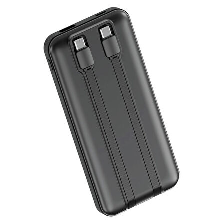 Dexim W3 10.000mAh Type C+Lightning Entegre Kablolu Led Göstergeli Powerbank - Siyah