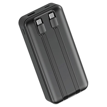 Dexim W4 20.000mAh 22.5W Type C+Lightning Entegre Kablolu Led Göstergeli Powerbank - Siyah