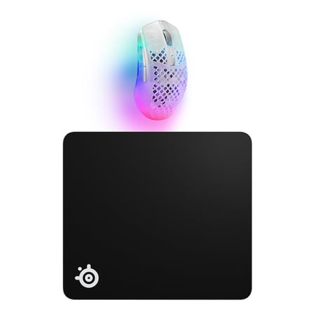 SteelSeries Aerox 3 Wireless Ghost Edition Gaming Mouse + QcK Large Mouse Pad