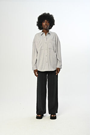 KADIN DESENLİ OVERSİZE KESİM GRİ RENK GÖMLEK