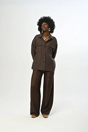 KADIN KARE DESENLİ SİMLİ ÇİFT CEPLİ GÖMLEK