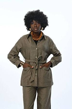 KADIN ÇİFT CEPLİ SİMLİ KUŞAKLI GÖMLEK