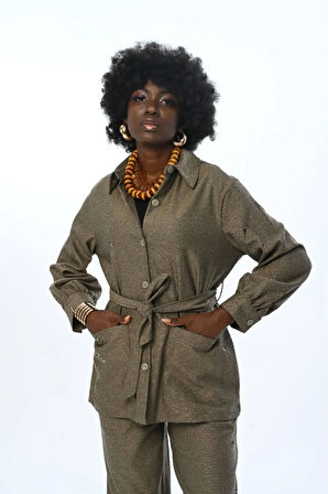 KADIN ÇİFT CEPLİ SİMLİ KUŞAKLI GÖMLEK