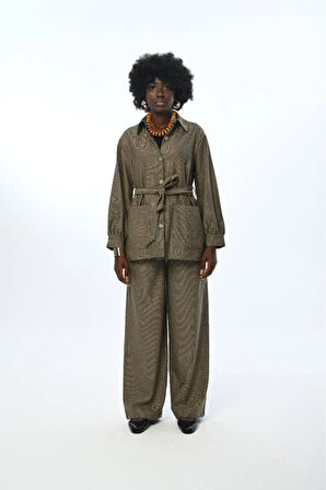 KADIN ÇİFT CEPLİ SİMLİ KUŞAKLI GÖMLEK