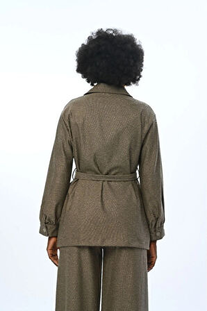 KADIN ÇİFT CEPLİ SİMLİ KUŞAKLI GÖMLEK