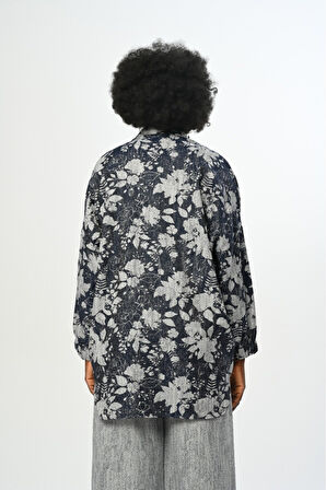 KADIN DESENLİ CEPLİ OVERSİZE KESİM GÖMLEK