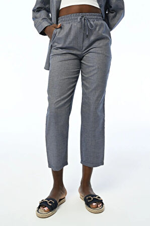 KADIN BELİ LASTİKLİ RAHAT KALIP LACİVERT PANTOLON