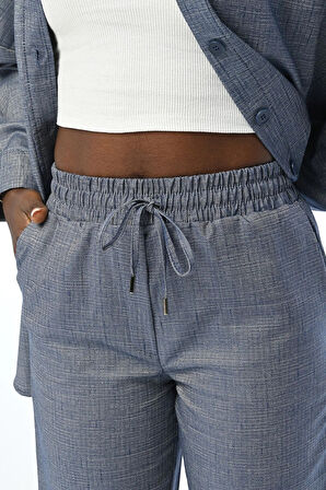 KADIN BELİ LASTİKLİ RAHAT KALIP LACİVERT PANTOLON