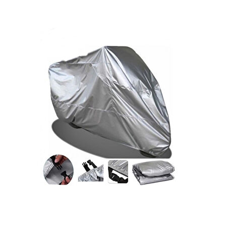 Motosiklet Branda Gri Dört Mevsim Kullanılabilir - Altı lastikli - Reflektörlü yapılı Koruma Örtüsü