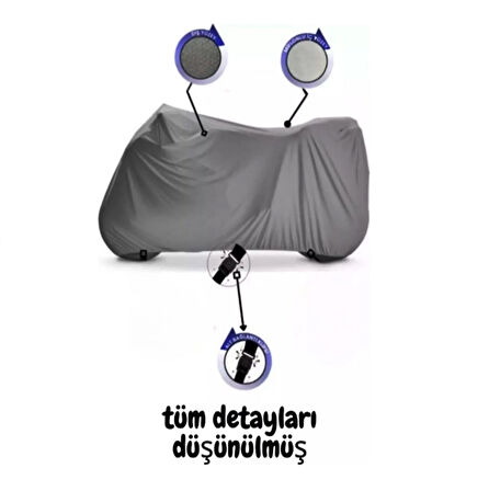 Motosiklet Branda Gri Dört Mevsim Kullanılabilir - Altı lastikli - Reflektörlü yapılı Koruma Örtüsü