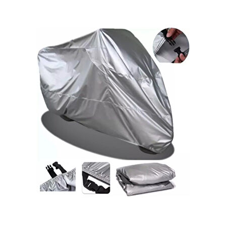 Motosiklet Branda Gri Dört Mevsim Kullanılabilir - Altı lastikli - Reflektörlü yapılı Koruma Örtüsü