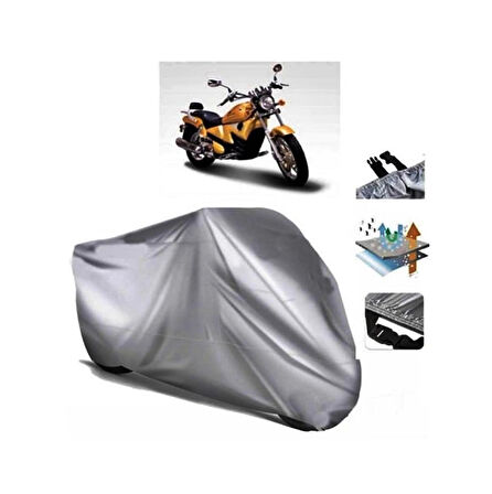 Motosiklet Branda Gri Dört Mevsim Kullanılabilir - Altı lastikli - Reflektörlü yapılı Koruma Örtüsü