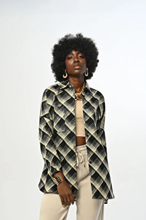 KADIN DESENLİ OVERSİZE KESİM GÖMLEK