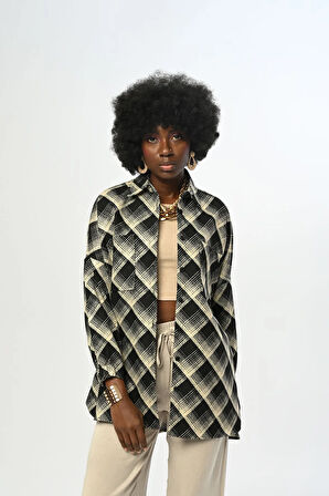 KADIN DESENLİ OVERSİZE KESİM GÖMLEK