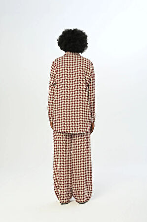 KADIN BELİ LASTİKLİ BOL PAÇA KAZAYAĞI DESENLİ PANTOLON