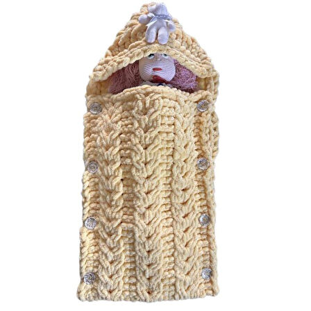 Uretti - Gül 5142 0674 El Örgüsü Puffy İplik Kundak Bebek Battaniyesi / 0 - 2 Yaş