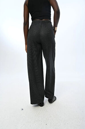 KADIN BELİ LASTİKLİ BOL PAÇA SİMLİ DÜZ RENK PANTOLON