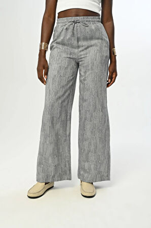 KADIN BELİ LASTİKLİ BOL PAÇA LACİVERT PANTOLON