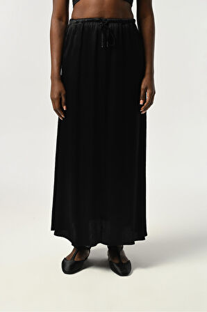 KADIN BELİ LASTİKLİ UZUN BOY DÜZ RENK VİSKON KUMAŞ ETEK