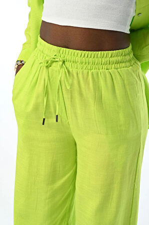 KADIN BELİ LASTİKLİ BOL PAÇA DÜZ RENK PANTOLON