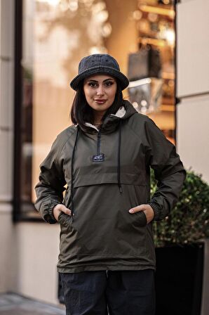 Good Fashion Rahat Kesim Içi Kürklü Kanguru Cep Kadın Yağmurluk Mont