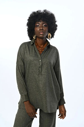 KADIN DÜZ RENK YAKASI DETAYLI OVERSİZE KESİM GÖMLEK