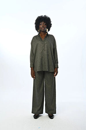 KADIN DÜZ RENK YAKASI DETAYLI OVERSİZE KESİM GÖMLEK