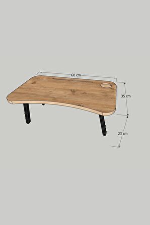 Katlanır Laptop Sehpası Mdf Bardaklık Çalışma Yatak Kahvaltı Masası Sehpası 60x35 Cm Atlantik Çam