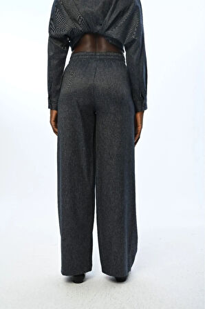 KADIN BELİ LASTİKLİ BOL PAÇA DÜZ RENK PANTOLON