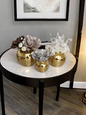 IŞILTI HOME DESIGN AYNALI CAM VAZO GOLD 3 LÜ SET 