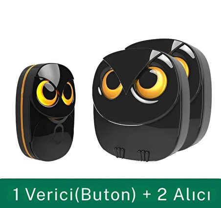 TechTic Kablosuz 2Alıcı 1Buton Kapı Zili Işıklı Baykuş 35 Melodi 5 Ses Seviyeli Hasta Çağırma Butonu