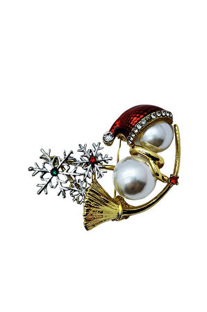 Yılbaşı Kar Tanesi ve İnci Detaylı Broş