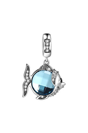 Mavi Taşlı Balık Charm | 925 Ayar Gümüş