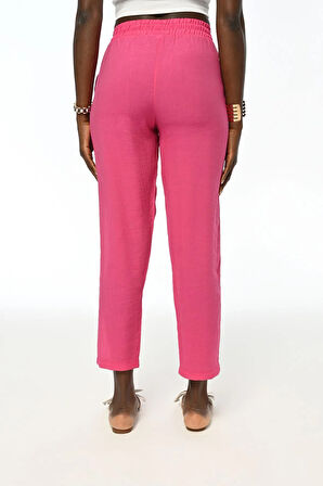 KADIN BELİ LASTİKLİ RAHAT KALIP DÜZ RENK PANTOLON